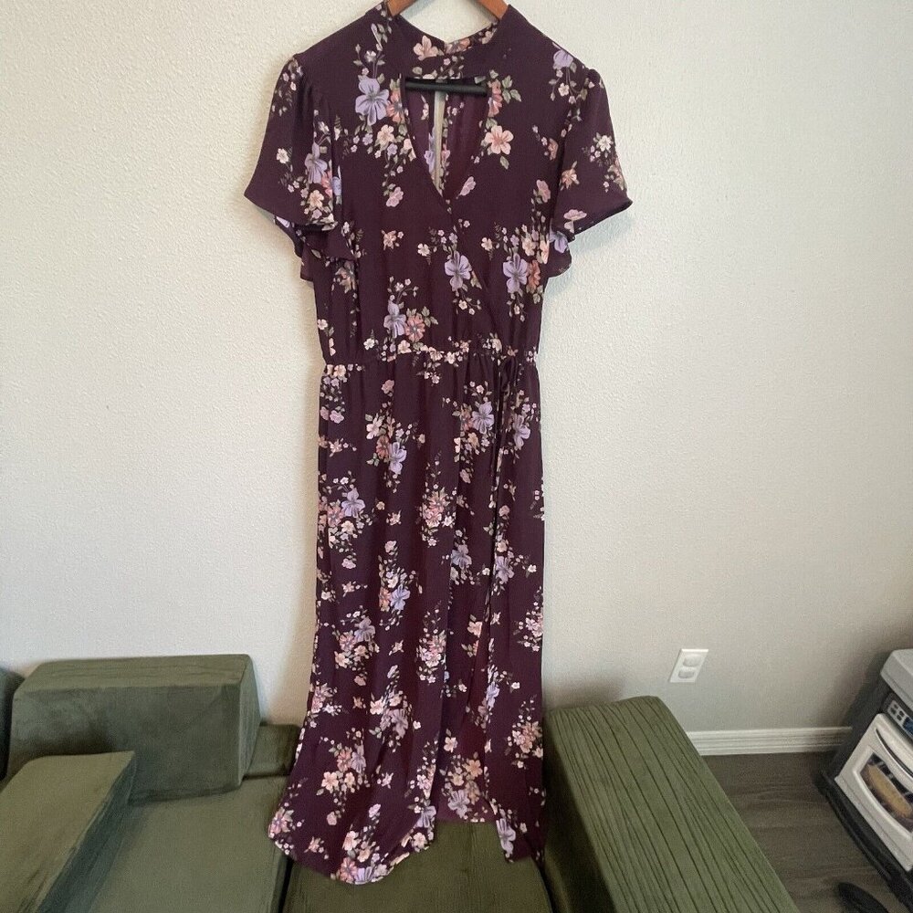 Women’s Purple Floral Maxi Dress, Side Slit, Miami Brand Size Large